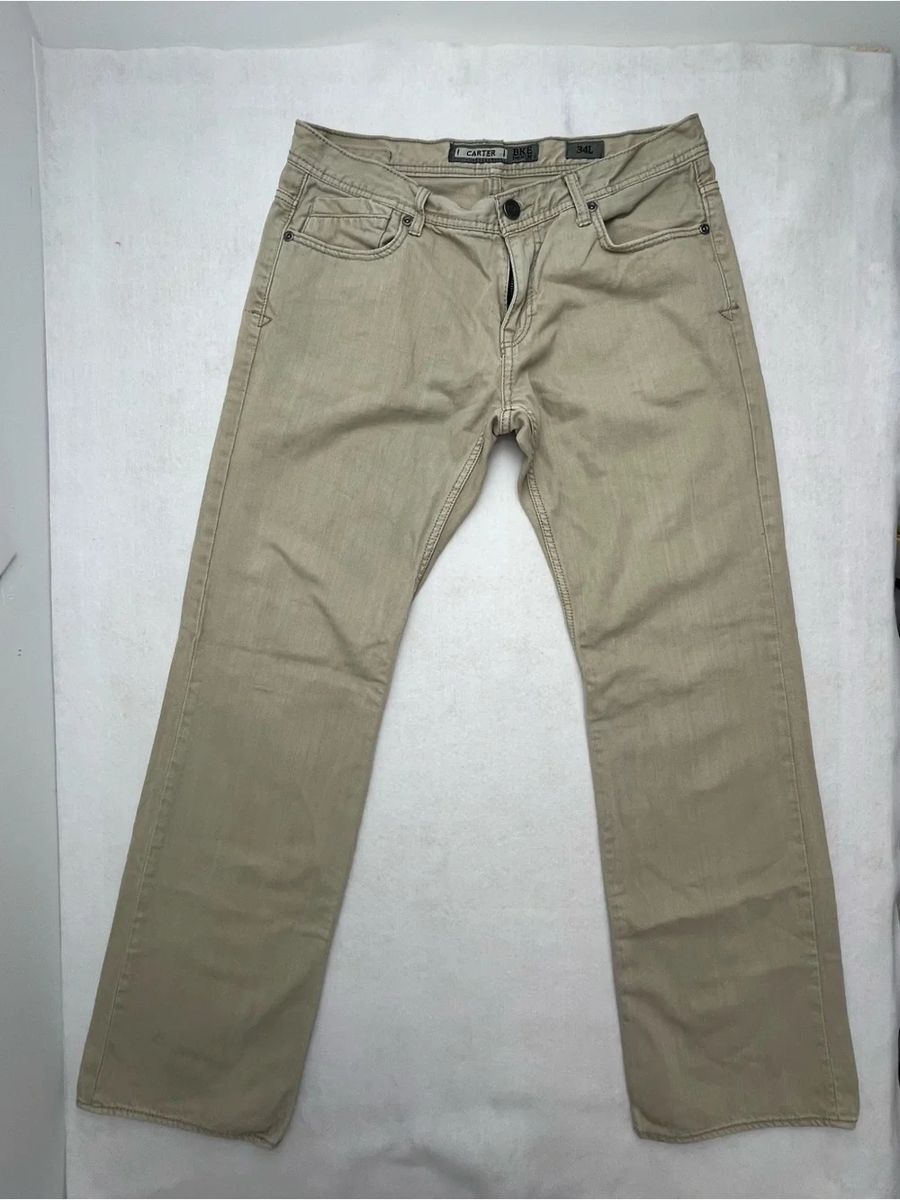BKE Denim Carter Tan Khaki Mens Regular Fit Straight Leg Jeans Pants Size 34L